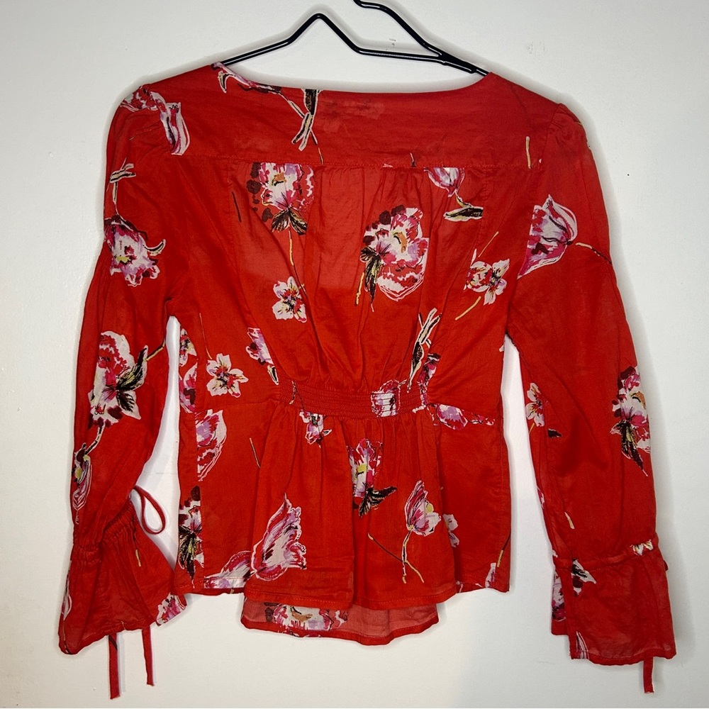Free People Cherish the Light Red Floral Top Size XS - Picture 7 of 9